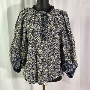 Apiece Apart Multicolor Floral Balloon Sleeve Ruffle Collar Everlasting Blouse